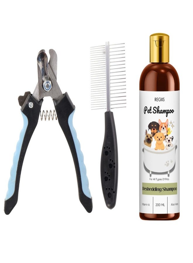 مجموعة ريجيس للعناية بالحيوانات الأليفة، مقص أظافر احترافي للكلاب مع مشط مزدوج الجوانب وشامبو لإزالة الشعر الزائد، 200 مل، لجميع أنواع الحيوانات الأليفة (عبوة من 3 قطع) - Image 1